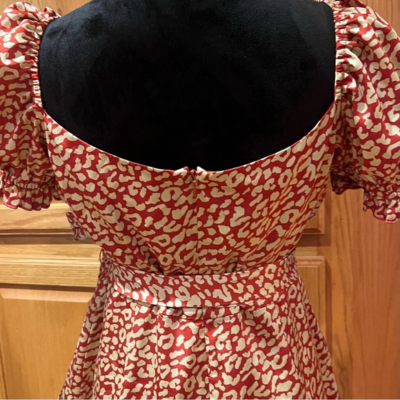 MAJORELLE Shiloh Puff Sleeve Waist Tie Ruffle Mini Dress Red Leopard Size Large‎ - Picture 13 of 16
